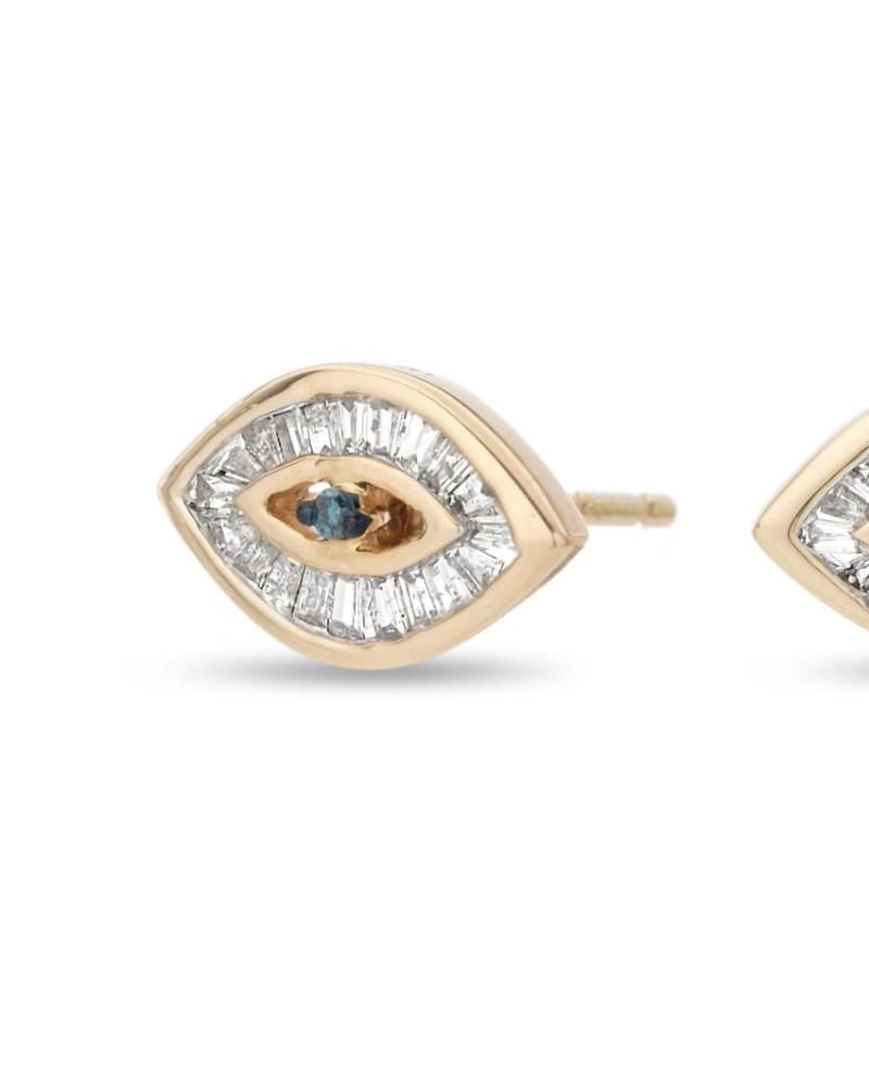 Front of a size O/S Baguette Evil Eye Posts Earring in 14K Yellow in 14K Yellow by Adina Reyter. | dia_product_style_image_id:330636